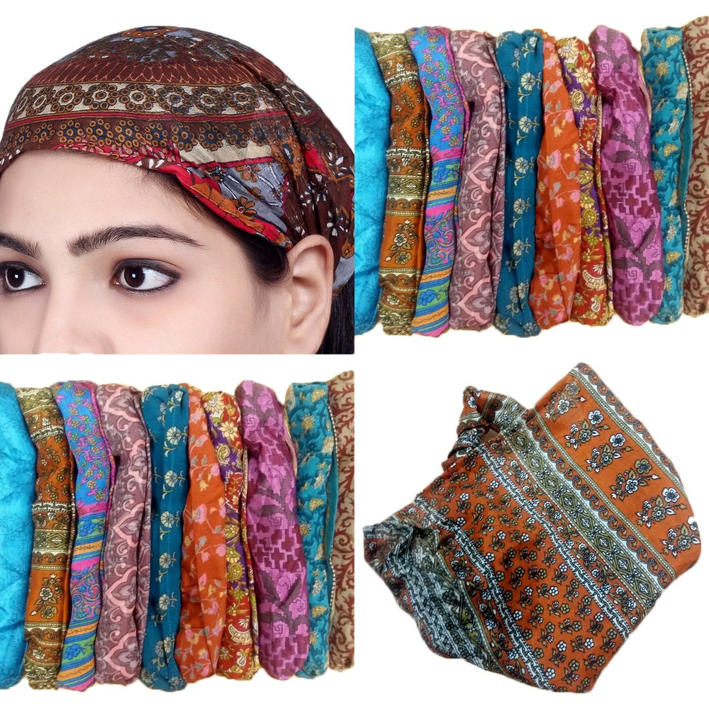 10-Piece Printed Silk Headband Set for Women & Men – Stylish Bandana Wrap