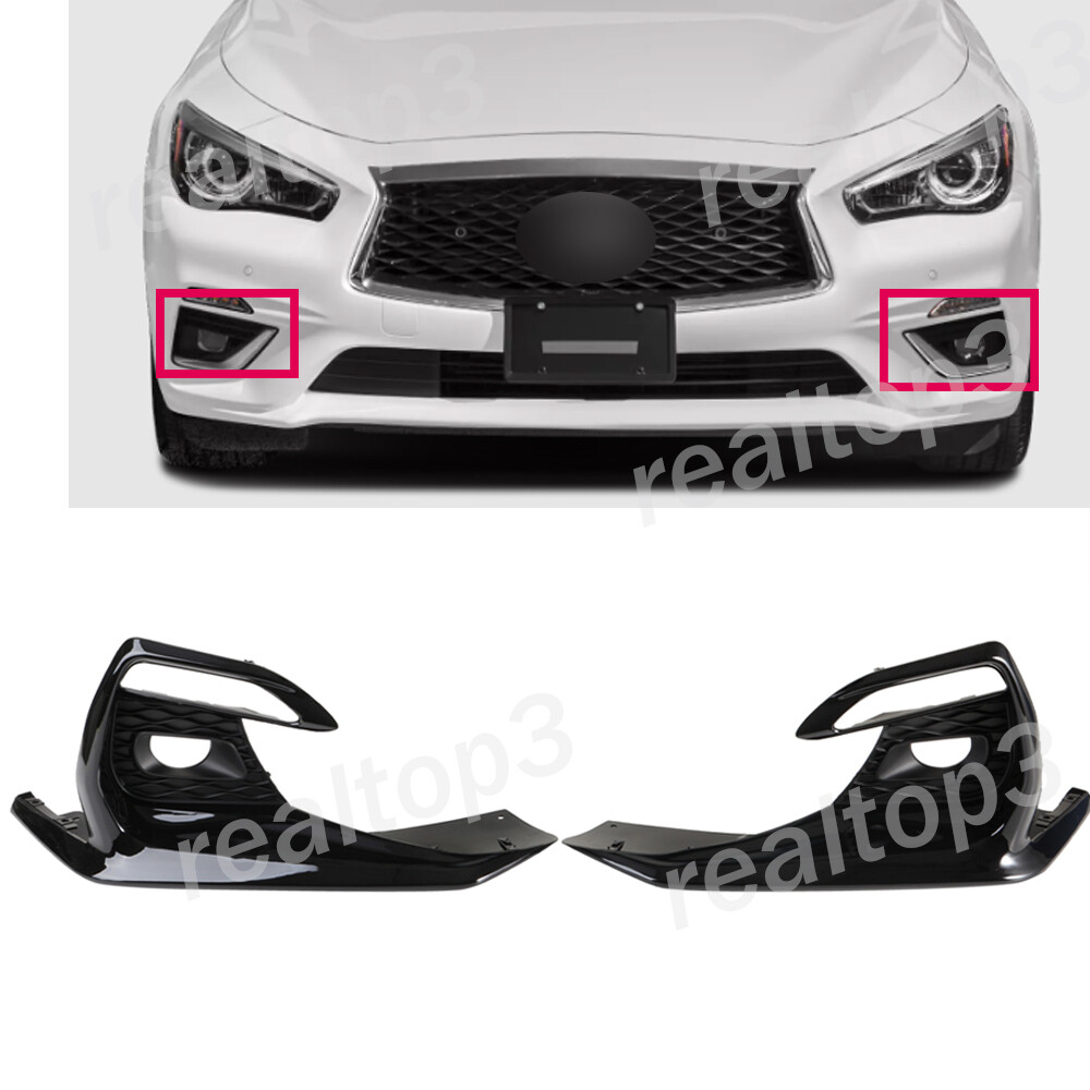 Black Fog Light Lamp Grille Bezels Cover Gloss Fits Infiniti Q50 Sport 2018-2020
