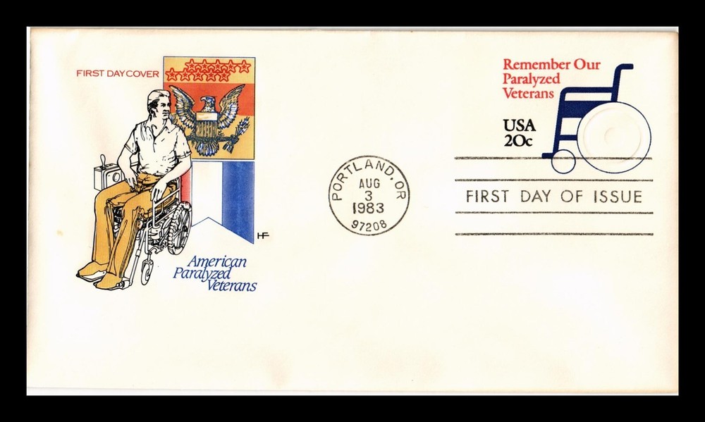 DR JIM STAMPS US COVER PARALYZED VETERANS 20C STATIONERY FDC HF CACHET COLLECTIBLE