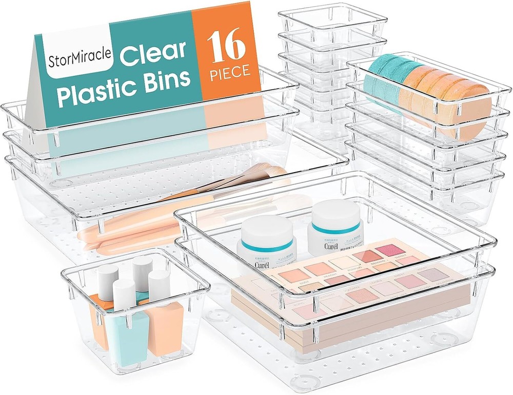 16-Piece Drawer Organizer Set - 5 Sizes for Bathroom & Kitchen Cabinets