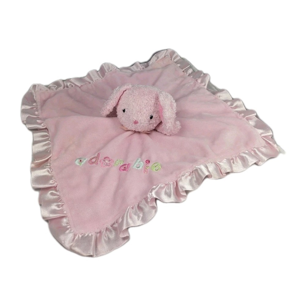 Pink Security Blanket Plush Baby Lovey Rattle 