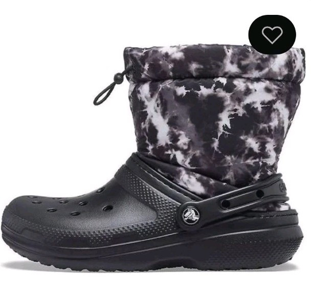 Men’s 12 Women’s 14 Black Tie Dye Crocs Neo Puff Lined Boots Excellent Condition