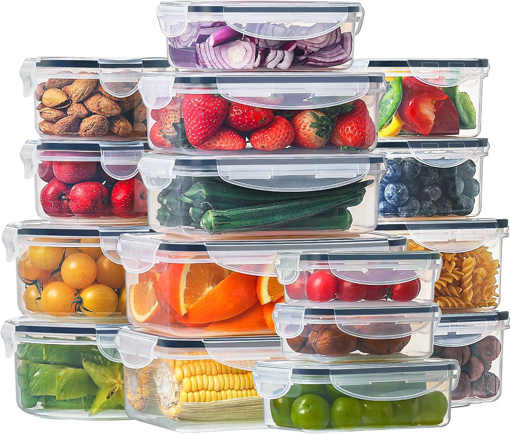 32-Piece Food Storage Container Set with 16 Snap Lids for Freshness & Organization