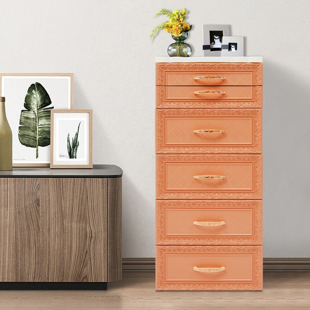 5-Tier Bathroom Floor Cabinet with 6 Drawers Storage Organizer Orange