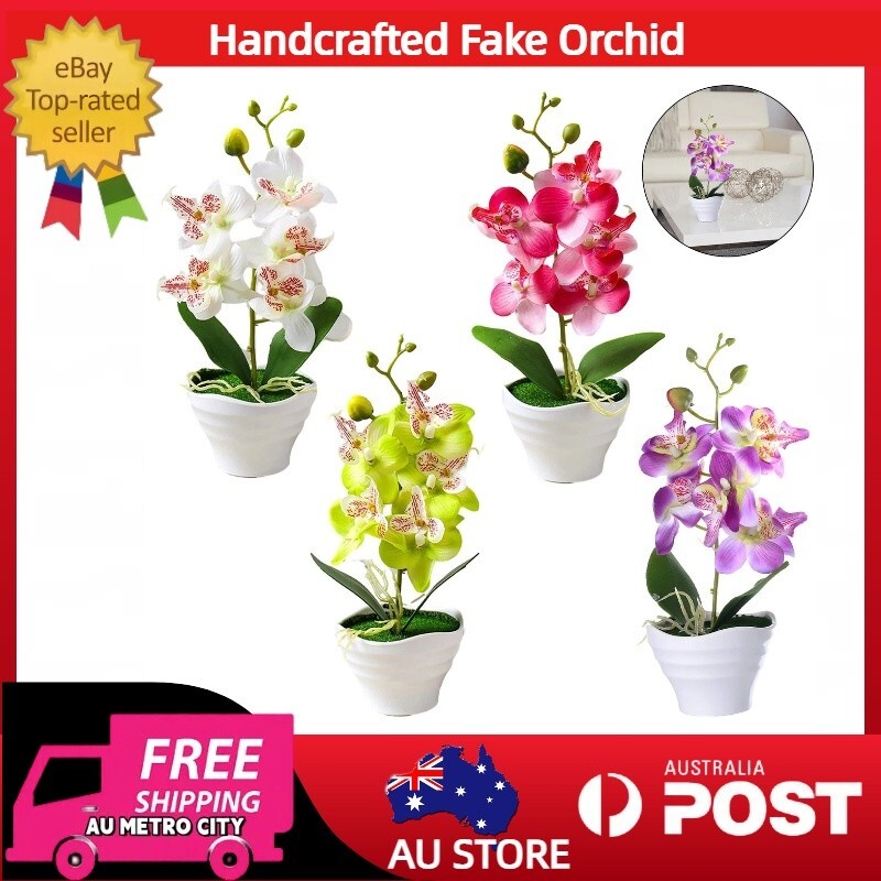 Realistic Handcrafted Fake Orchid Plant in Pot for Home or Office Decor  