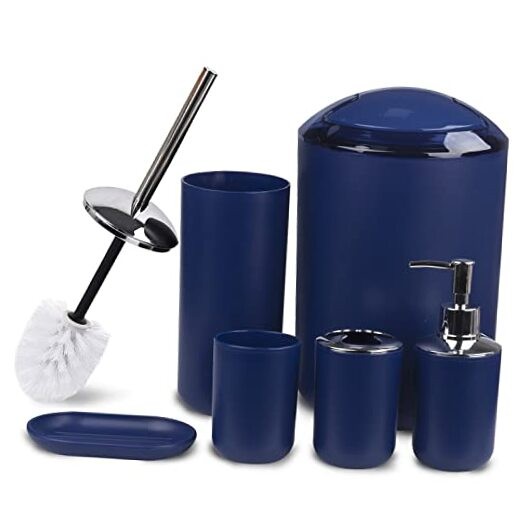 Bathroom Accessories Set 6 Piece Bath Ensemble Includes Soap Royal Blue-6pcs