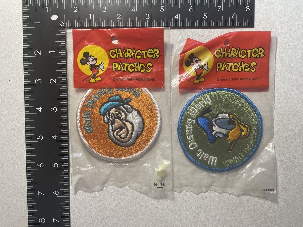 Vintage NEW (2) Disney Character Pacthes Donald Duck & Baloo Bear Sealed Unused