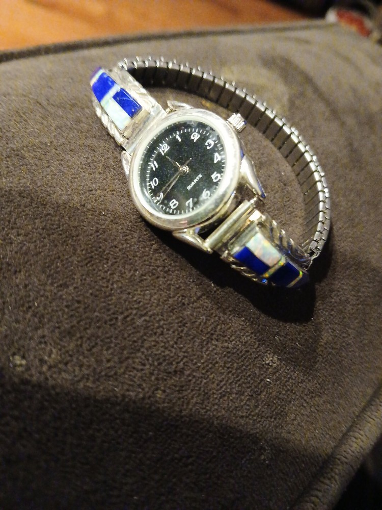 Signed Calvin Begay Navajo Opal Inlay Sterling Silver Watch Band Tips Native (E)