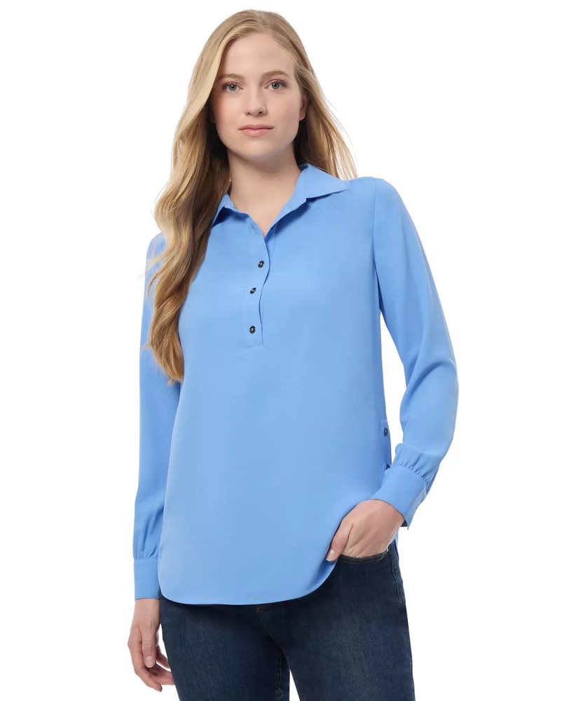 Jones New York Women's Top Sz S Solid-Color Side-Button Tunic