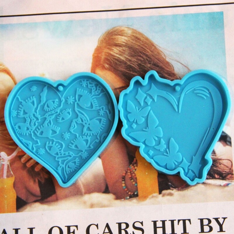 2Pcs Heart Silicone Keychain Mold for Butterfly Eyes DIY Craft