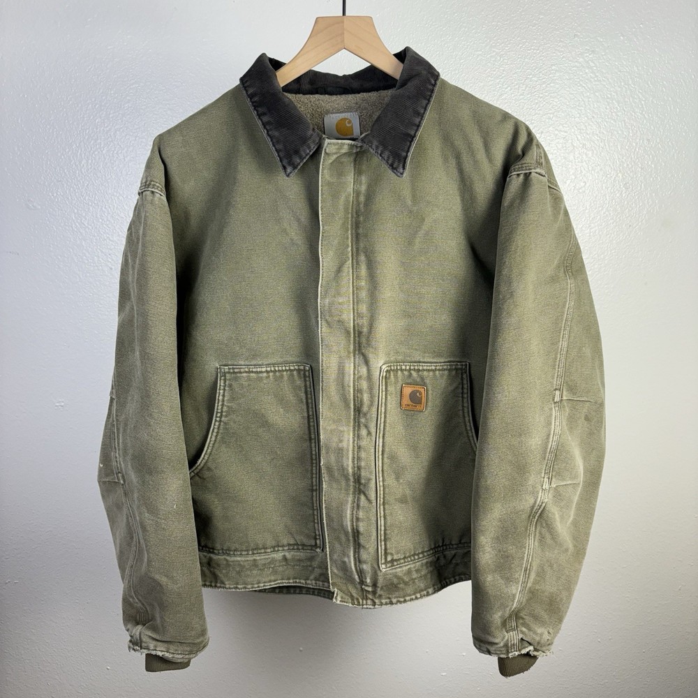 Vintage Carhartt Jacket Olive Green J164LOV Sherpa Lined Y2K Distressed Boxy XL