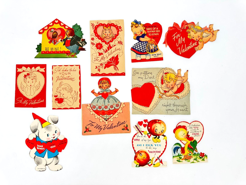 Vintage 1940s & 1950s Valentines Cards - Used Lot of 11 - Crafting Scrapbooking