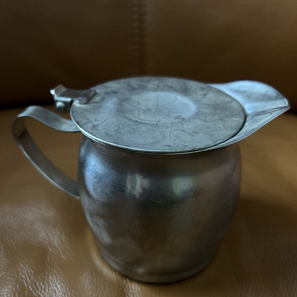 Vintage Japan Syrup Dispenser Stainless Steel Creamer Diner Hinged Lid Don 18-8