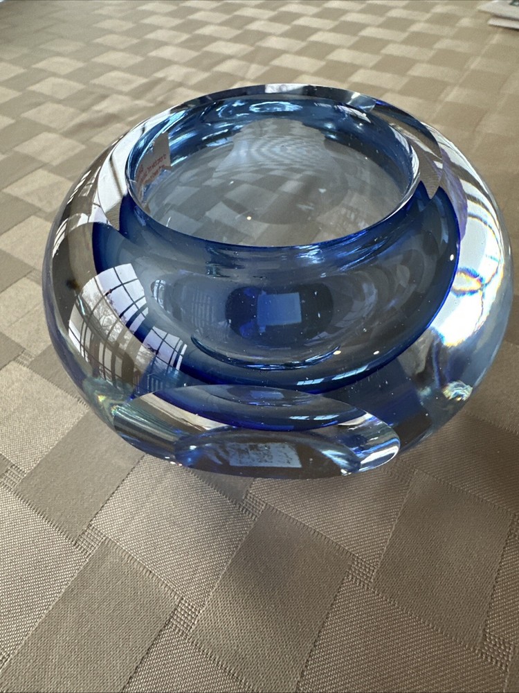 Saks Fifth Avenue Murano Blue Glass Votive Candle Holder with Crystal Aura