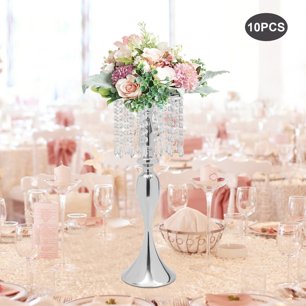 10Pcs Silver Tabletop Crystal Wedding Flower Vase for Living Room Decoration NEW