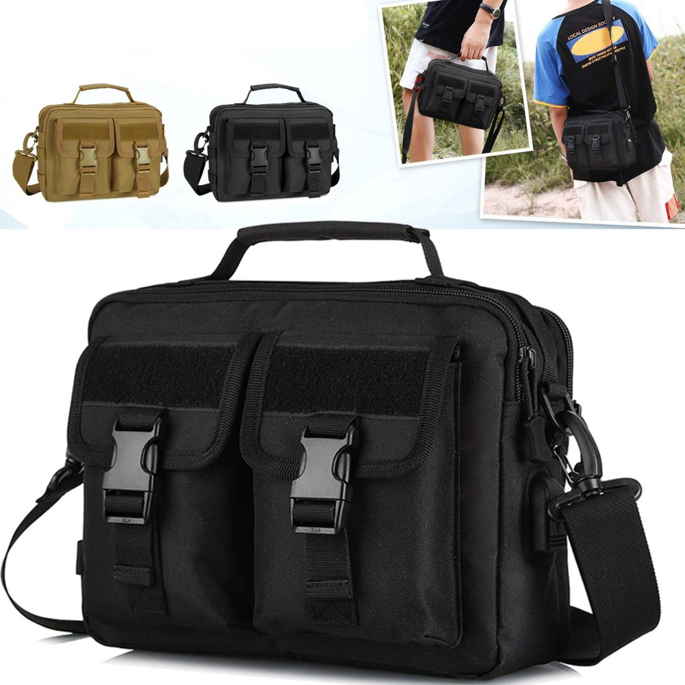 Military Tactical Messenger Shoulder Bag Molle USB Waterproof Outdoor Handbag
