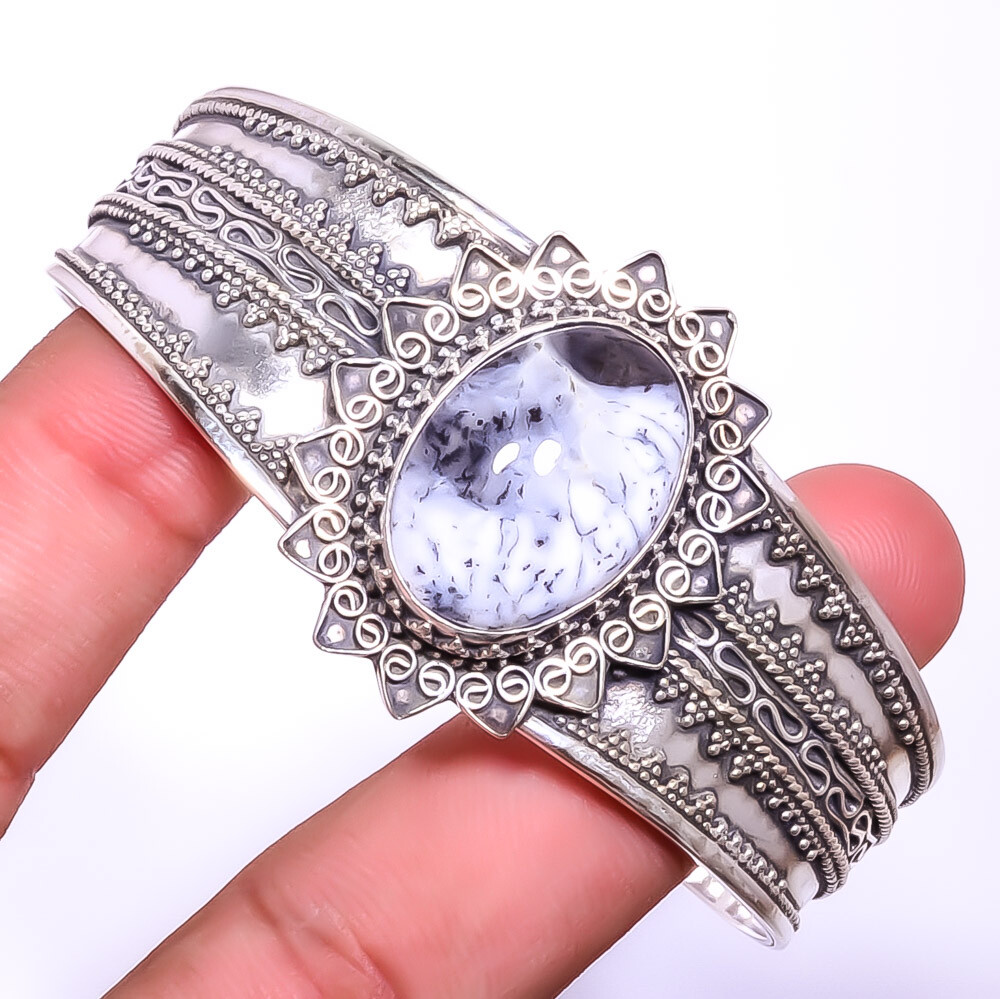 Dendritic Opal - Brazil Gemstone 925 Sterling Silver Cuff Adst. T54 A398
