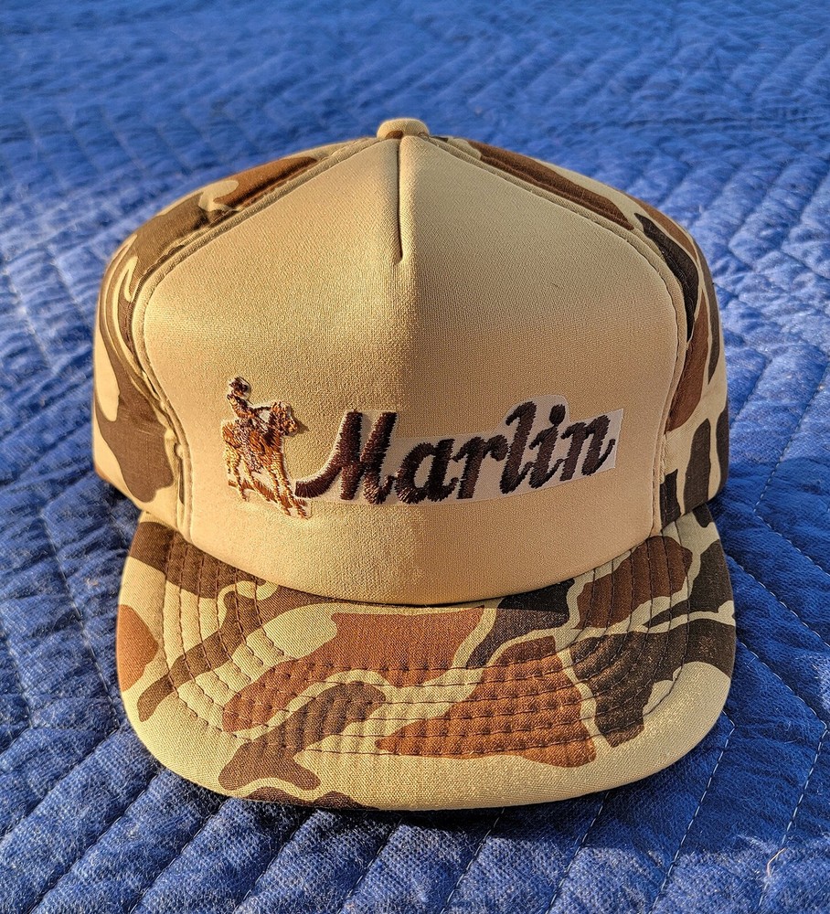 80s MARLIN FIREARMS Snap Back Camo Trucker Hat-Unworn-YA-(Rifle/Shotgun/Hunting)