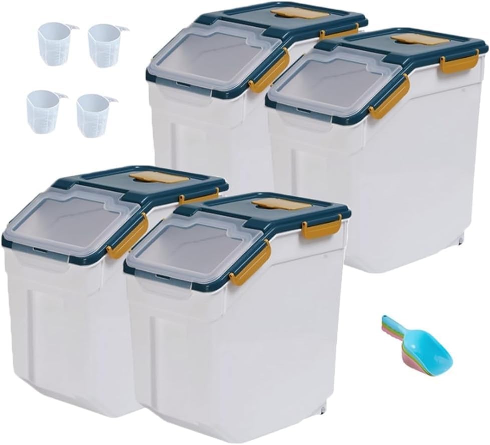 25LB Large Flour Storage Container Bin,4 Pack Airtight Plastic W/ Wheels Seal