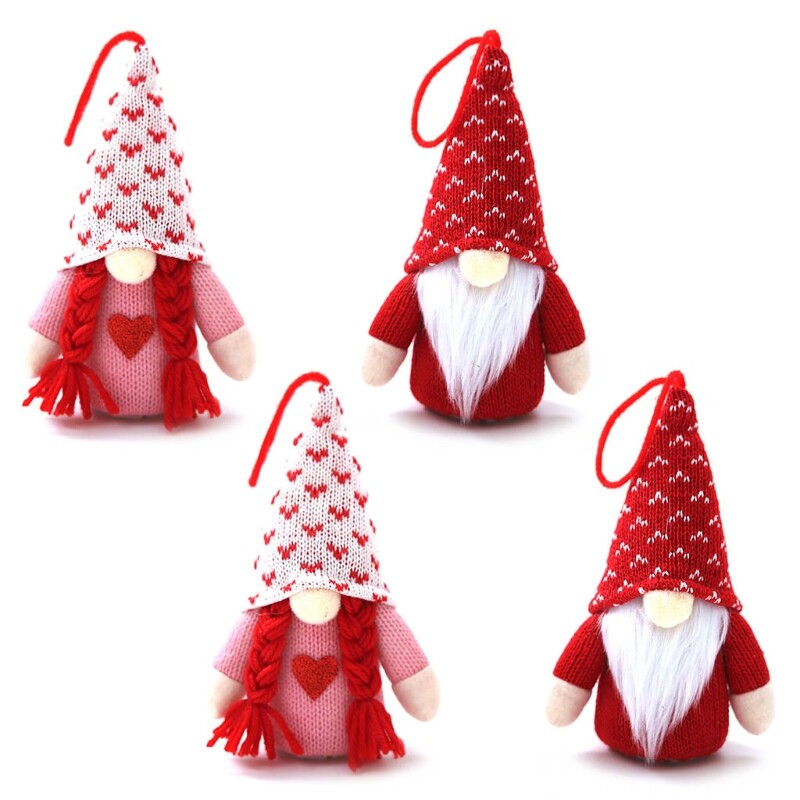 Valentine's Day Gnome Set of 4 Plaid Plush Tomte with LED Light Decor