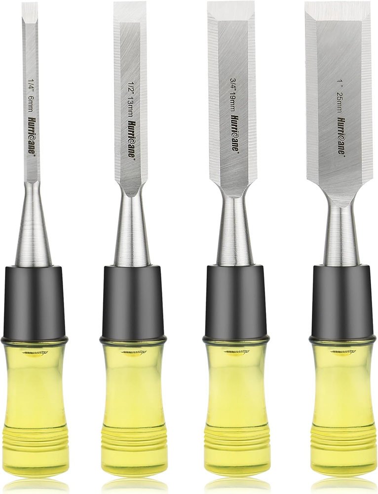 4-Piece Hurricane Wood Chisel Set with CR-V Steel Beveled Blades for Woodworking  