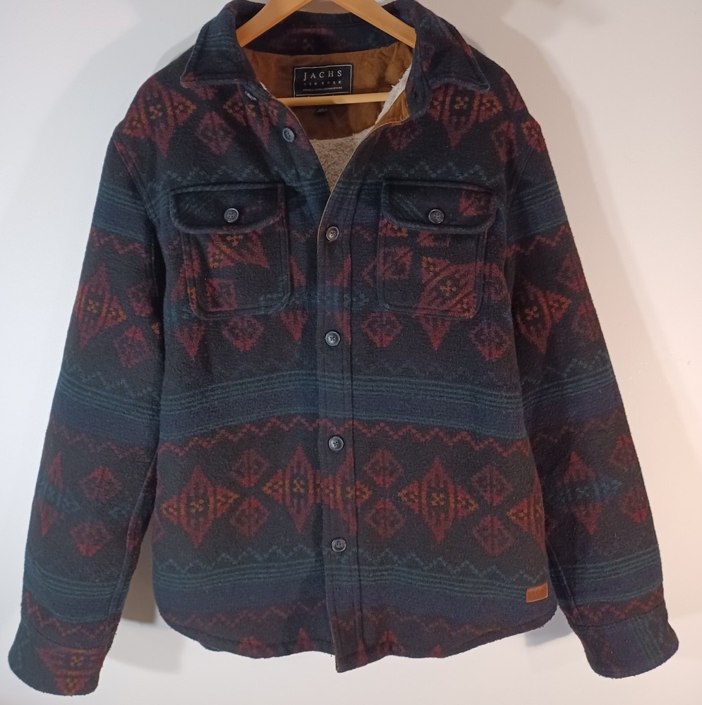 Jachs Men's Wool Blend Sherpa Lined Flannel Shirt Jacket Black L