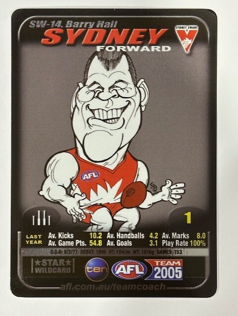 2005 AFL Teamcoach Star Wildcard SW-14 Barry Hall Sydney