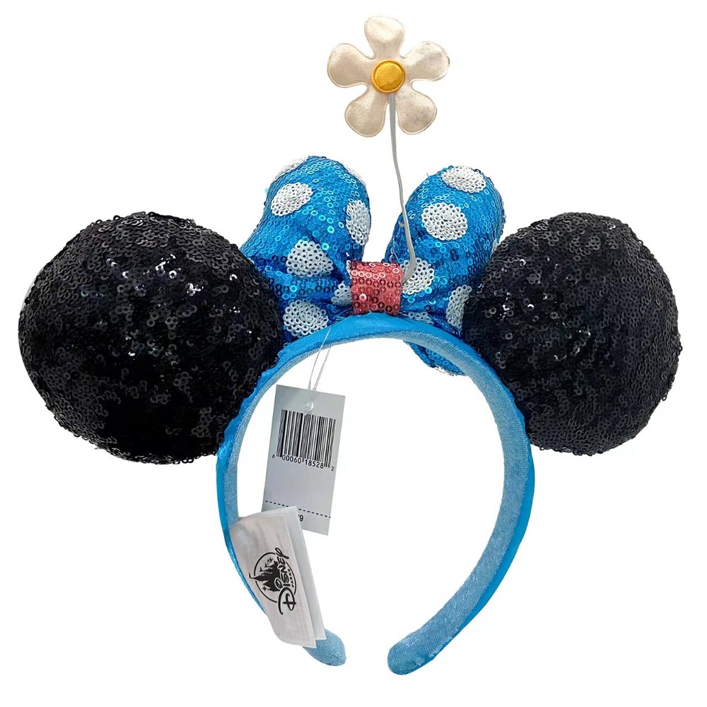 Disney Parks Teal Polka Dot Sequin Minnie Ears Headband with Flower  