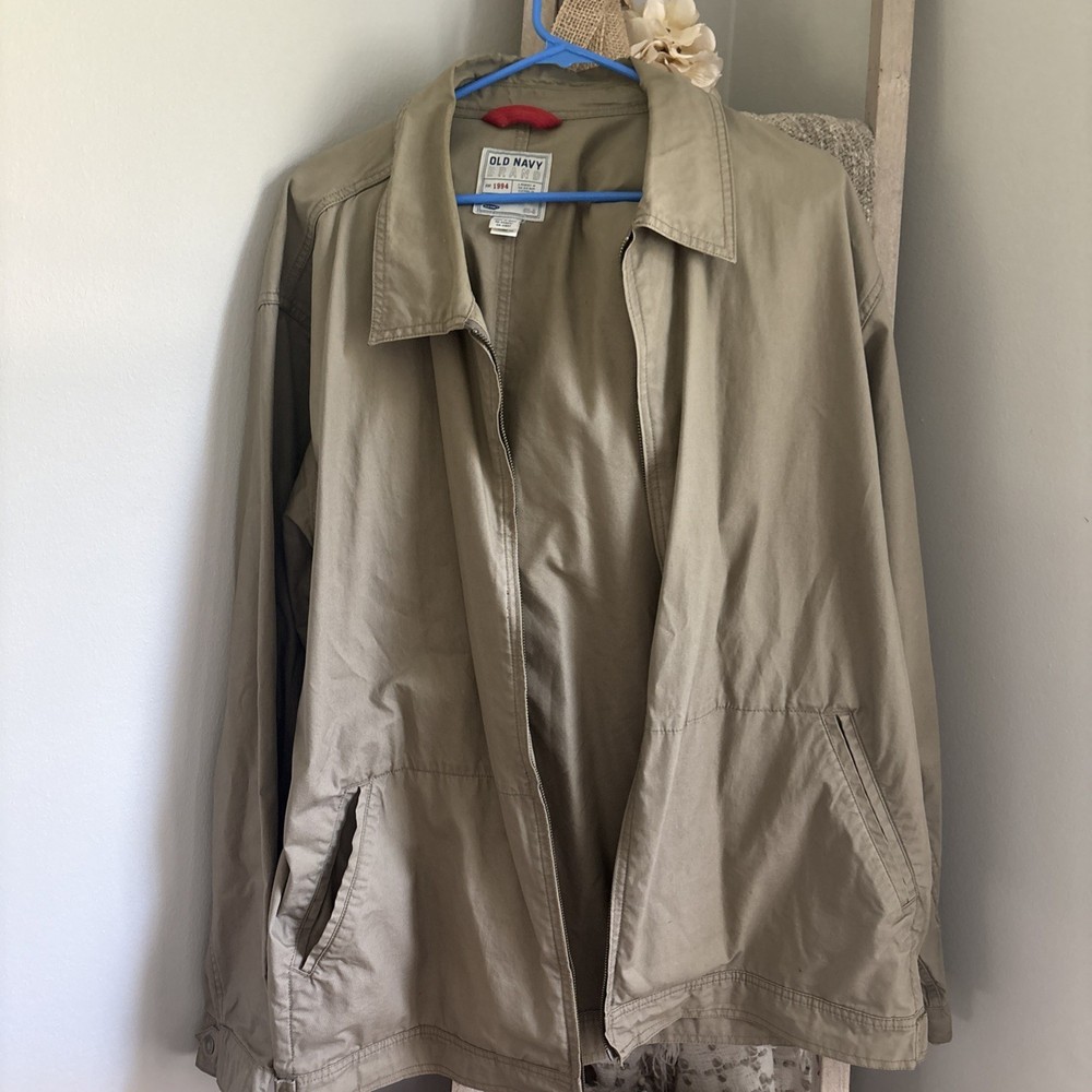 Men’s Old Navy Cotton Khaki Zip Front Jacket Olive Green XXL