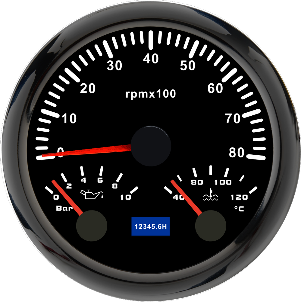 85MM 3 IN 1 Gauge Tachometer 0-8000RPM With Water Temp Oil Pressure for Boat Car