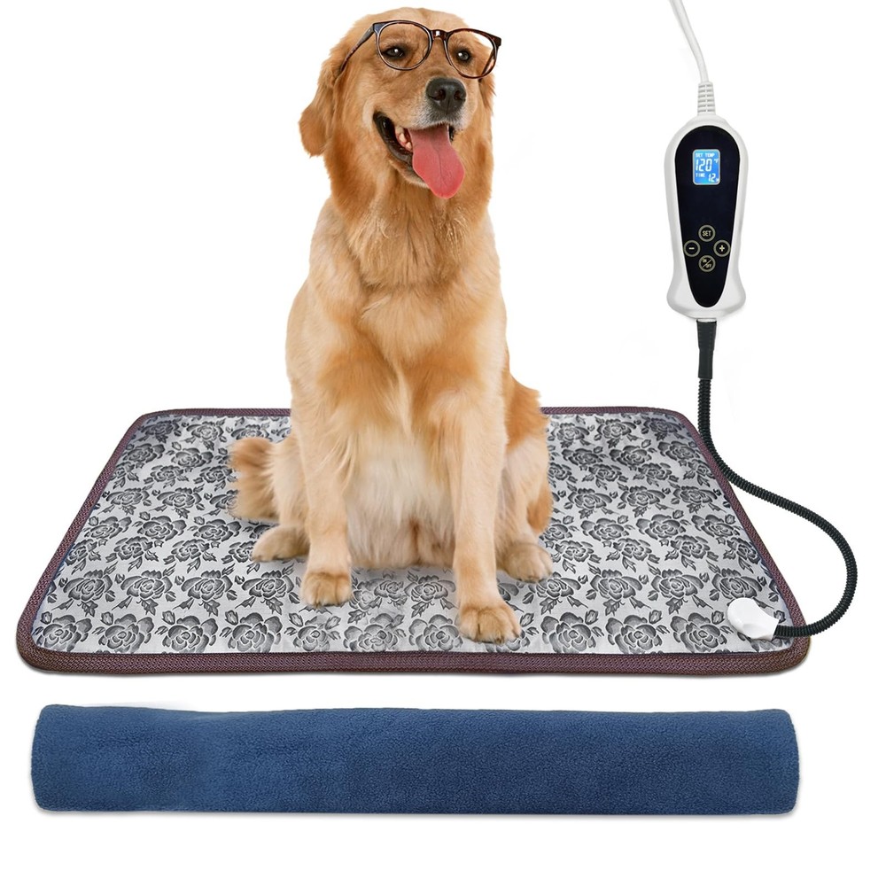 Heated Dog Bed, 28x18in, Rose, Adjustable, Waterproof, Chew Resistant Steel C...