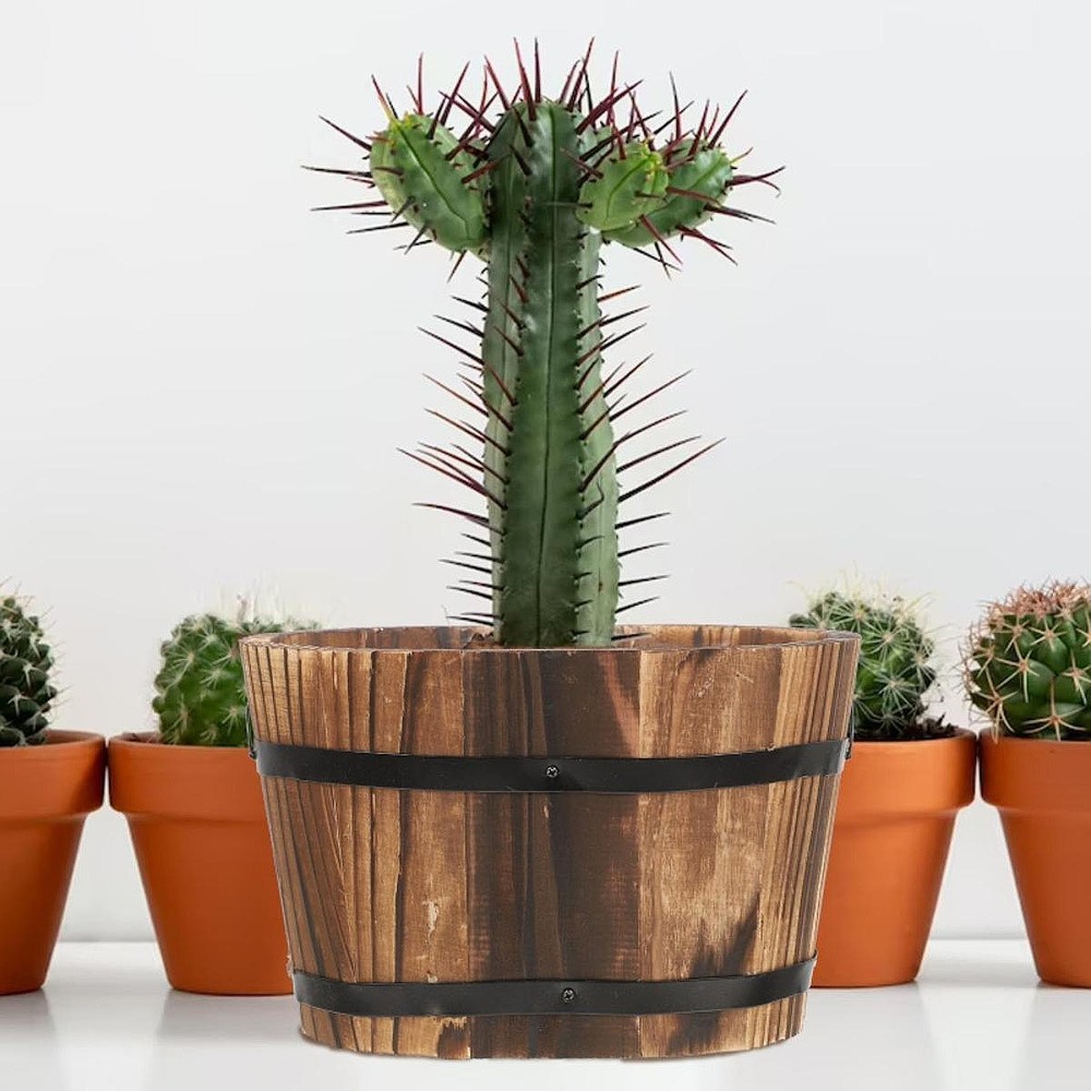 Rustic Wooden Barrel Planter for Plants and Flowers