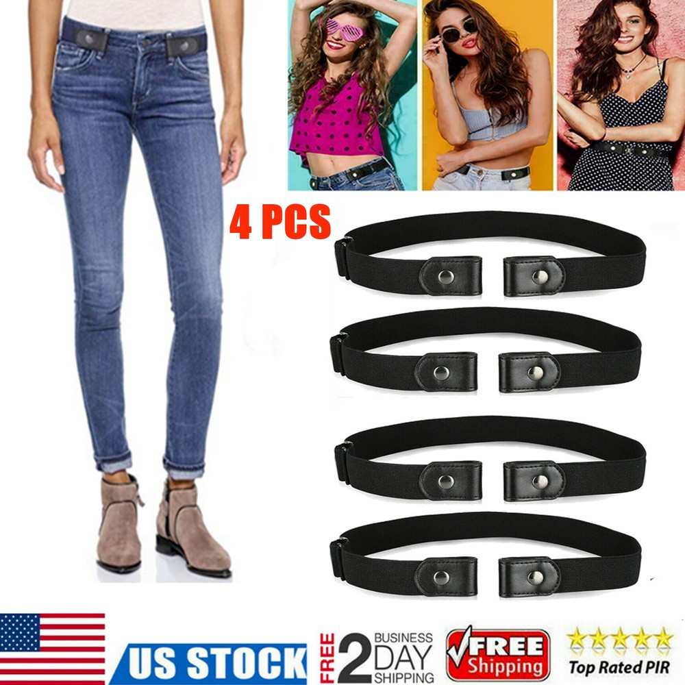 4 x Buckle-free Elastic Invisible Waist Belt for Jeans No Bulge Hassle Men Women