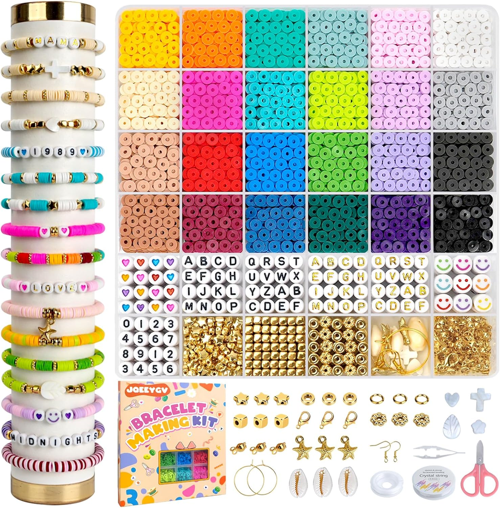 5500Pcs Clay Beads Bracelet Making Kit 24 Colors Friendship Bracelet Kit with Le