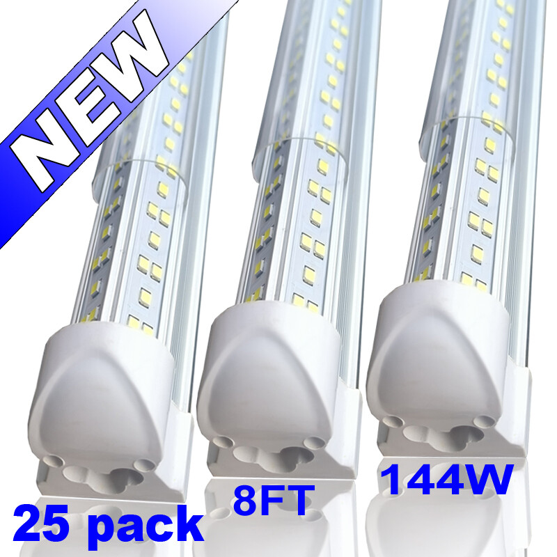 25PCS 8 Foot LED Shop Lights 144W Fixture 8ft T8 LED Tube Light 8' Garage Light