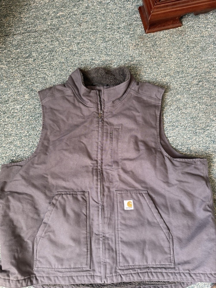 Carhartt OV4277-M Vest Mens 3XL Gray Sherpa Lined Loose Fit Zipper Pockets Warm