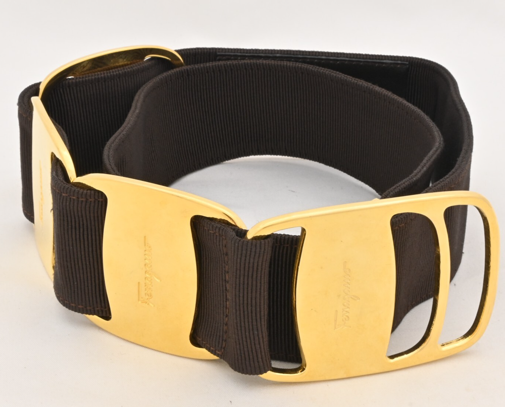 Ferragamo Brown Gold Belt 42.9in Adjustable SF6904CC