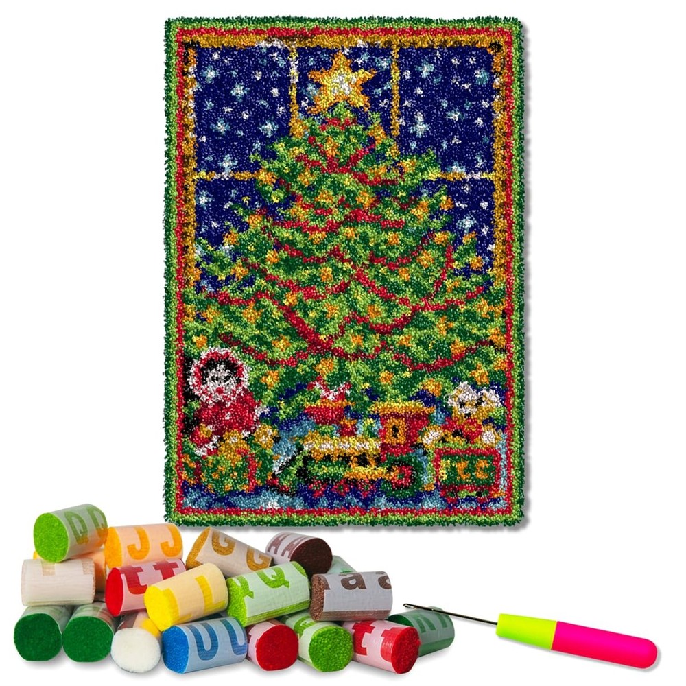 Latch Hook Kits Rug Christmas Tree Crochet Yarn Cushion Colour Pre-Printed Canva