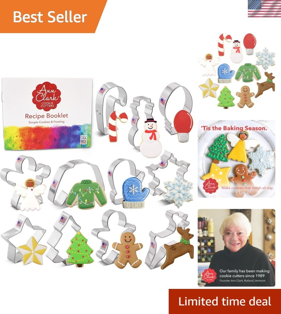 Festive 11-Pc Cookie Cutter Set by Ann Clark - Welded Steel, Deep Cut Design
