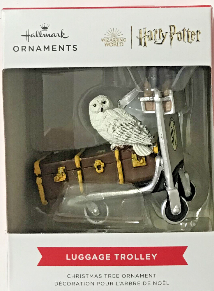 Harry Potter Hallmark Christmas Ornament Platform 9 3/4 Luggage Trolley with Owl