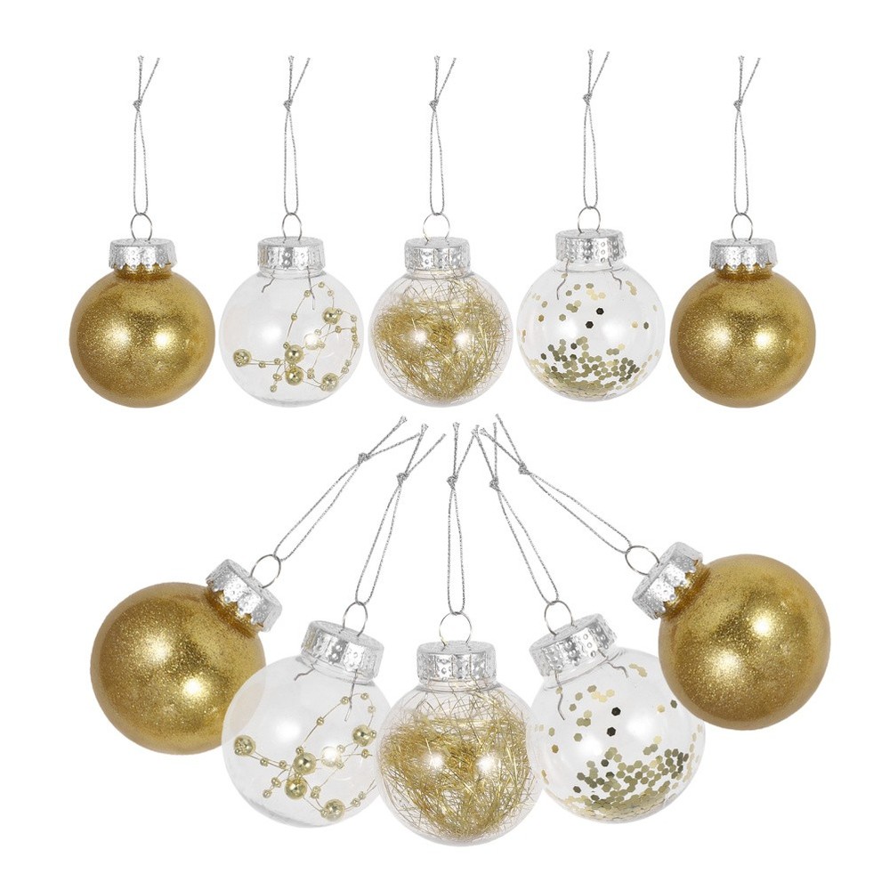 24 Pcs Golden Plastic Baubles Sphere Tree Ornaments Decorative Hanging