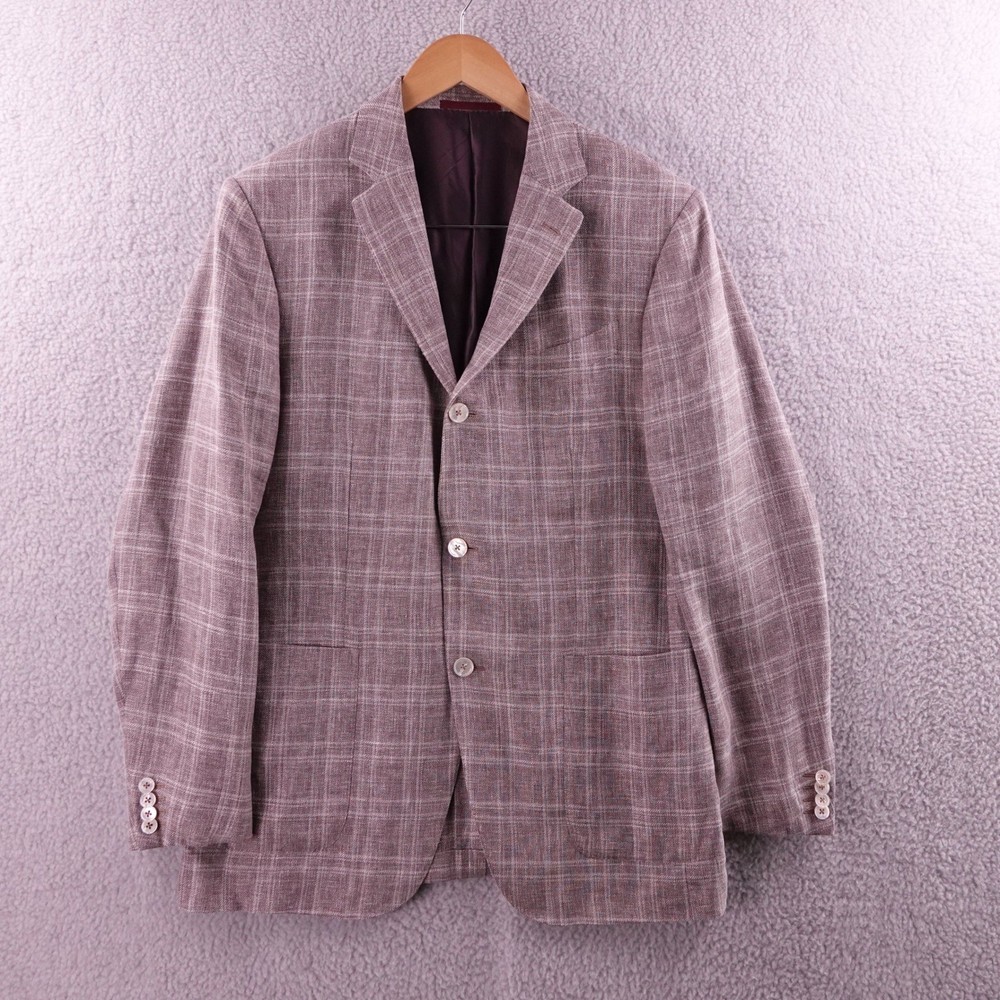 Ermenegildo Zegna Crossover Plaid Wool Linen Silk Blend Blazer Jacket Men's 52R