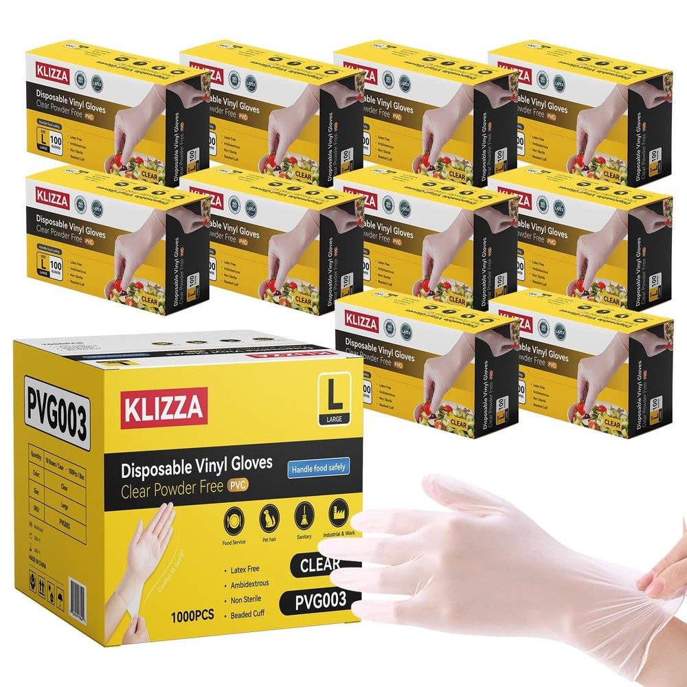 1000 Pack Clear Vinyl Gloves Latex-Free Powder-Free Disposable Plastic Gloves