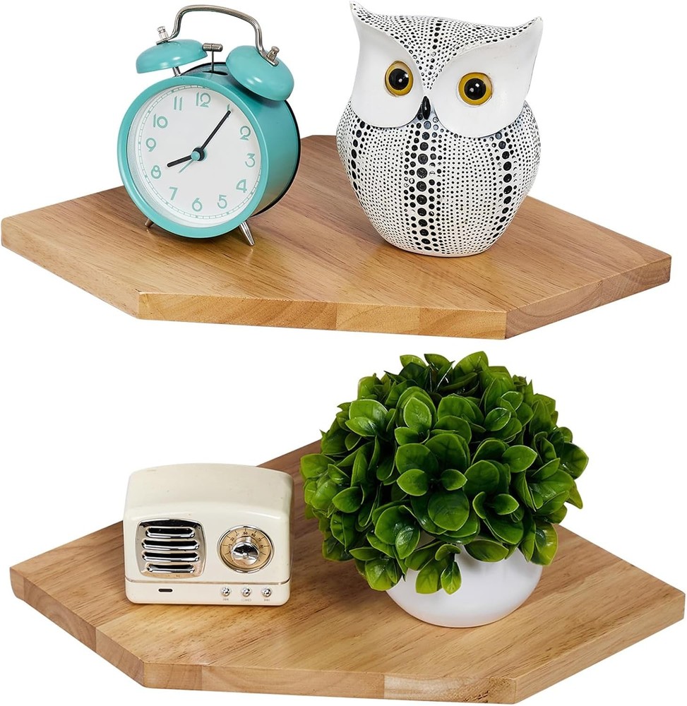 Corner Wall Shelves Corner Floating Shelves Set of 2 Solid Oak Wood Display