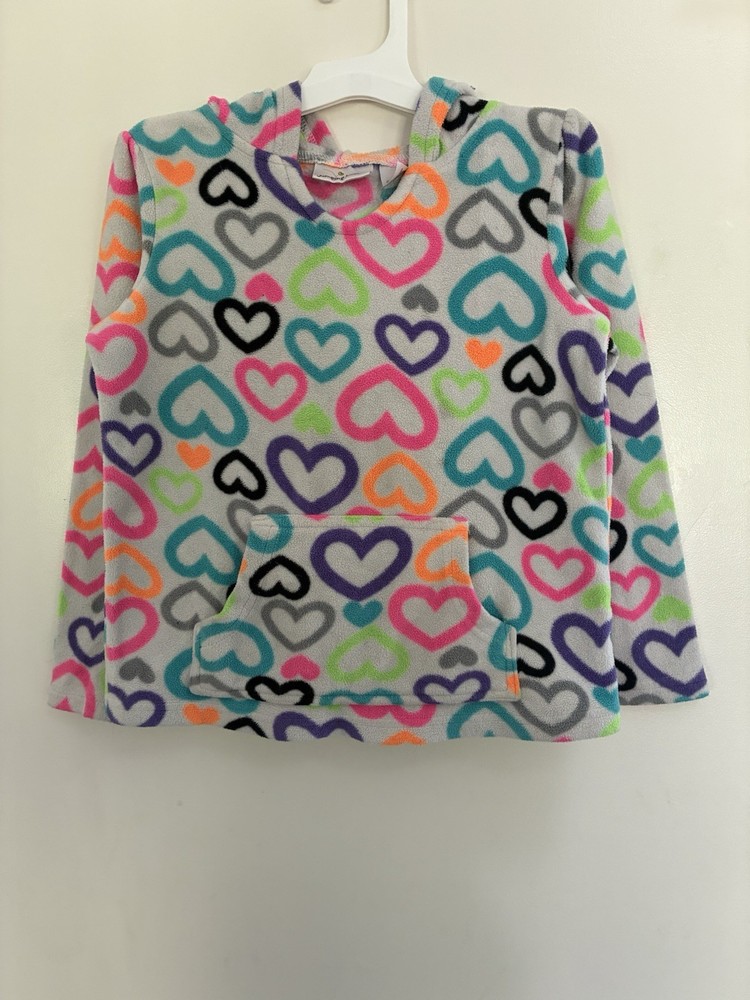 Jumping Beans Kid Girls Colorful Hearts Fleece Pullover Bear Ears Hoodie White 6