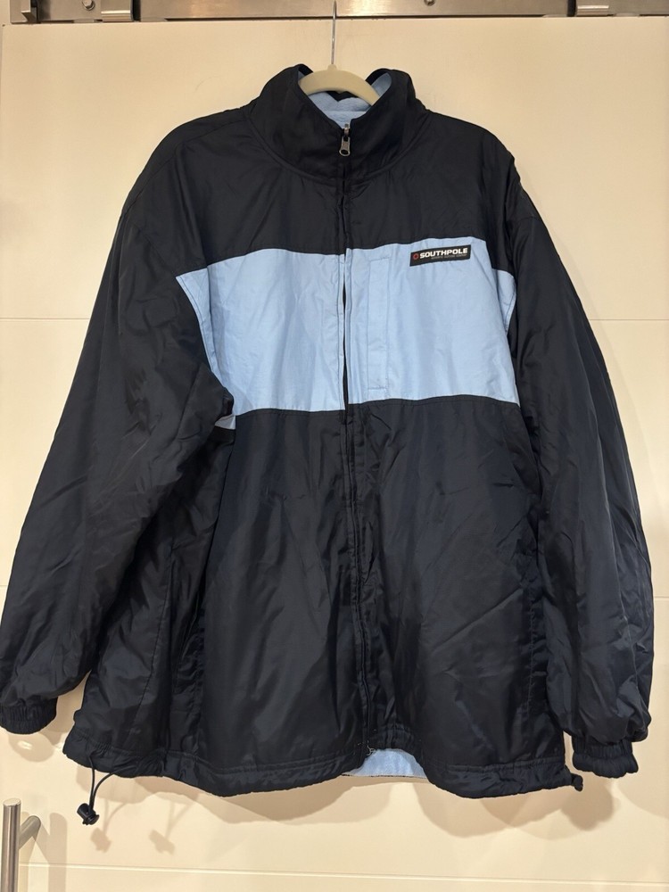 South Pole Jacket Mens XL Blue Reversible Fleece Y2K Vintage Sporty 90s