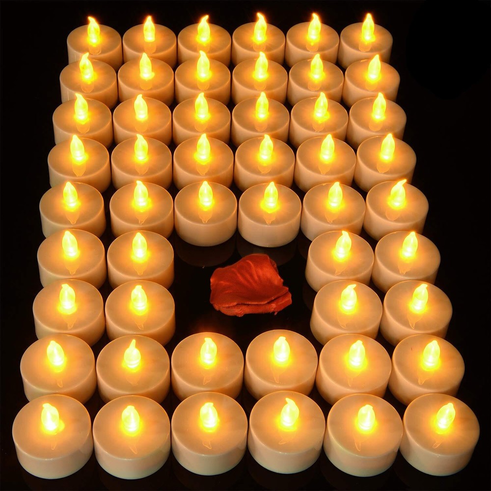 Lasts 2X Longer Flameless Tealight Candles [50 Pack, Batteries Included], Rea...