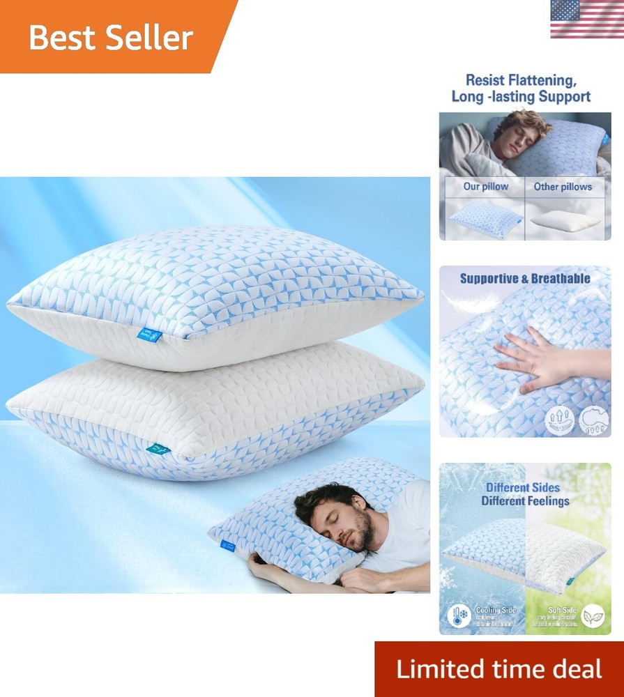 Cooling Adjustable Loft Shredded Memory Foam Pillow for Side Sleepers with Firm Support