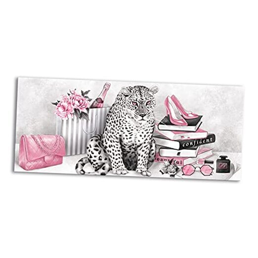 Large Fashion Leopard Canvas Wall Art Prints Glam High Heel Shoes Books Pink