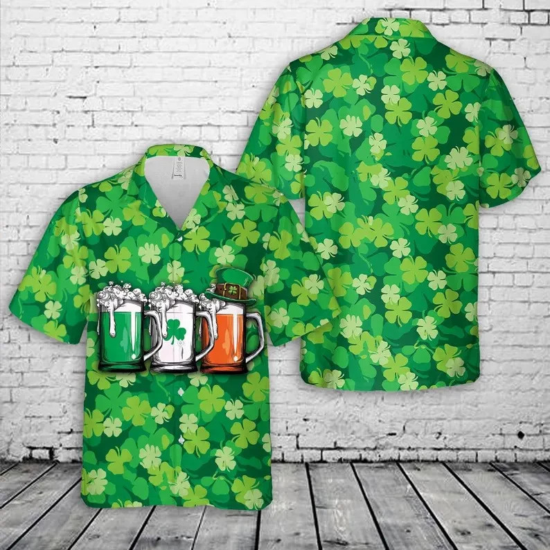 St. Patrick's Day Irish Beer Hawaiian Shirt Shamrock Lucky Green Party